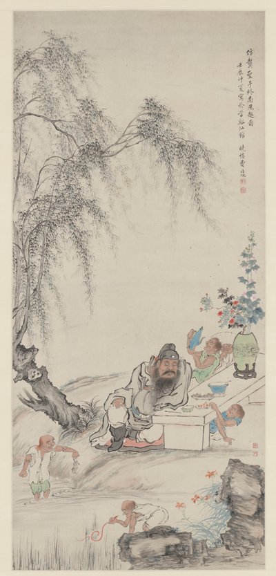 Zhong Kui and His Assistants Under Willows by Fei Danxu